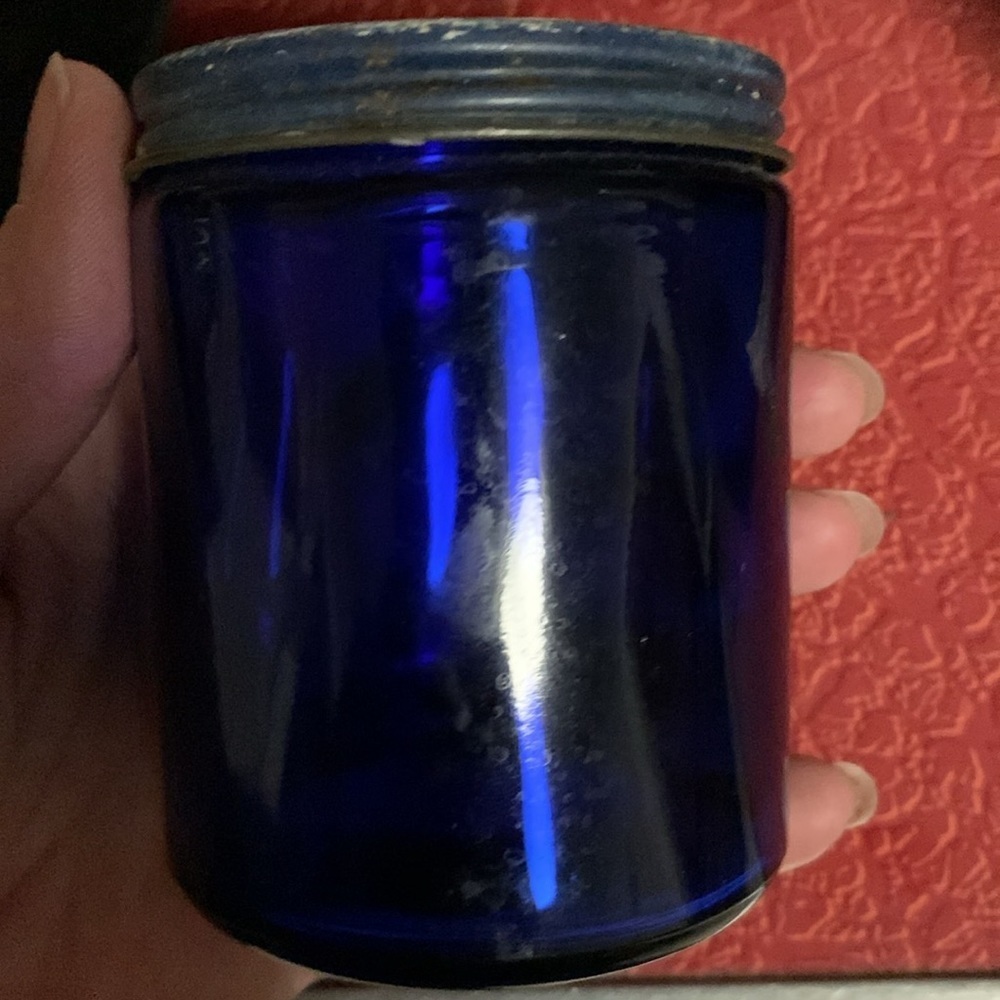 Rare Vintage Cobalt Blue Burma-Shave Jar View 2